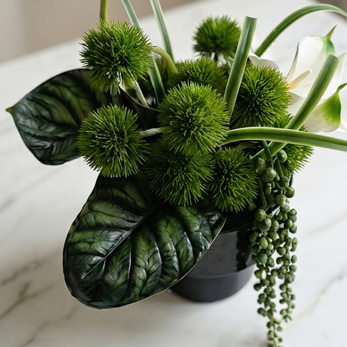 RunaVasto Modern Faux Green Anthurium & Calla Lily Arrangement | Real-Touch Alocasia Botanical Centerpiece
