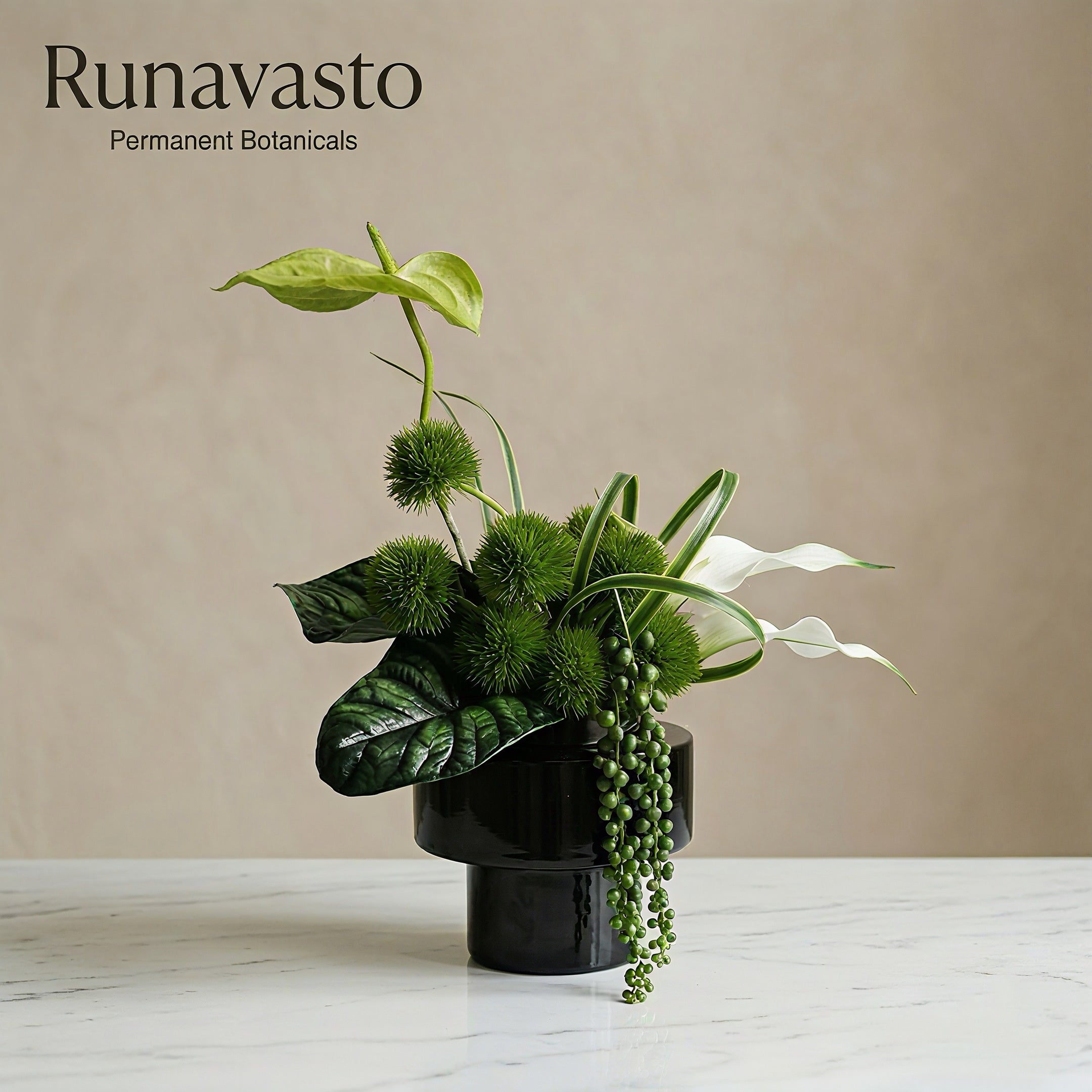 RunaVasto Modern Faux Green Anthurium & Calla Lily Arrangement | Real-Touch Alocasia Botanical Centerpiece