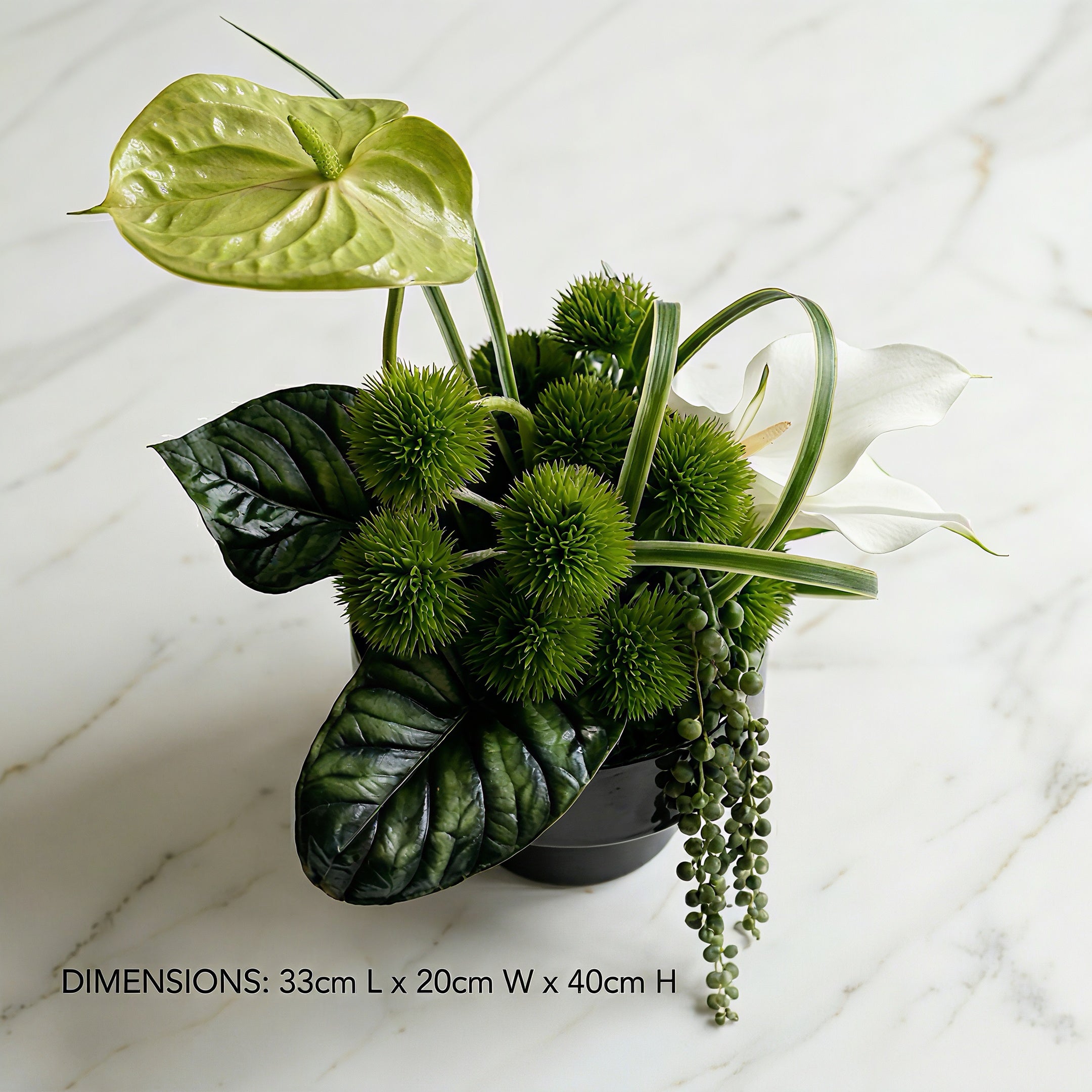 RunaVasto Modern Faux Green Anthurium & Calla Lily Arrangement | Real-Touch Alocasia Botanical Centerpiece