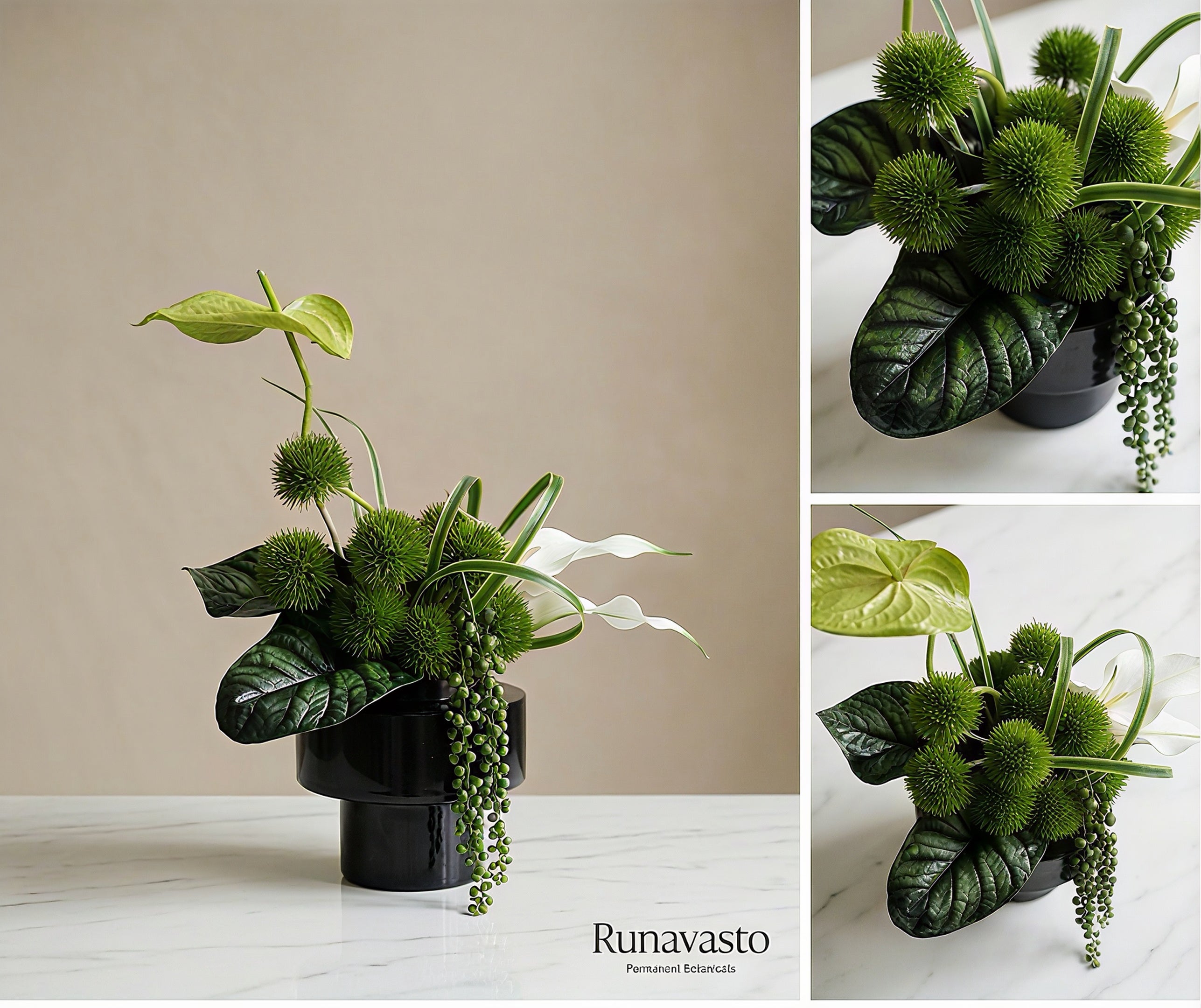 RunaVasto Modern Faux Green Anthurium & Calla Lily Arrangement | Real-Touch Alocasia Botanical Centerpiece